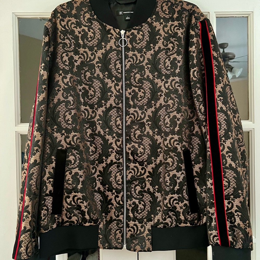 INC International Concepts Black and Gold Bomber Jacket